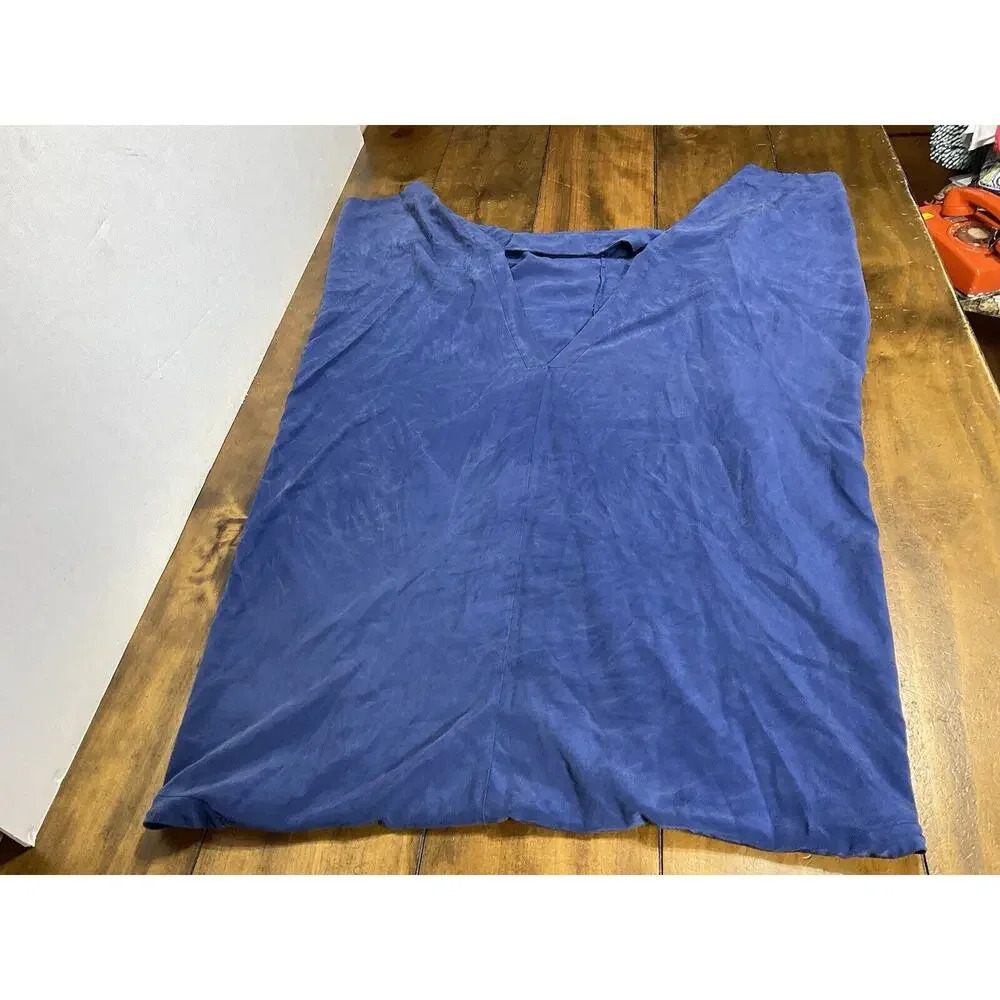 Vince. Womens Short Dolman Sleeve Deep V Neck Shift Dress Blue Silk Size XS